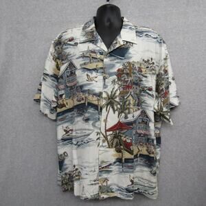ClearWater Shirt Men's XL Blue Short Sleeve Button Santa Clause Vication Print